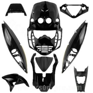 KIT CARROSSERIE ADAPT. MALAGUTI F12 LC NOIR BRILLANT 2002-2006 (9 PIECES)