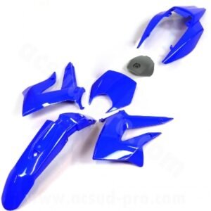 KIT CARROSSERIE ADAPT.  DERBI SENDA DRD RACING 2011-2017 / RCR / SMT 2011-2018 BLEU BRILLANT (6 PIECES) trappe essence noir